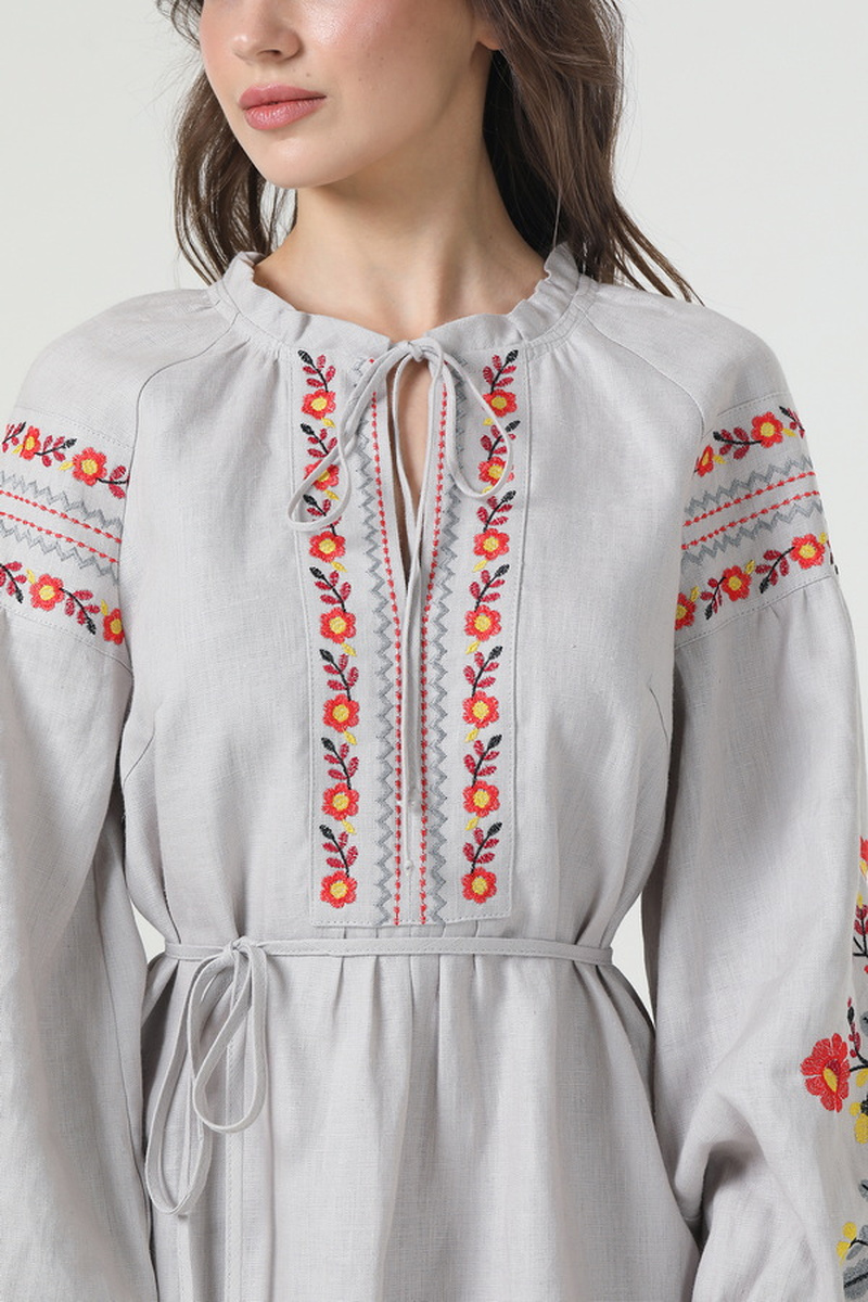 Embroidered linen dress made of gray linen “Ruzhyna”
